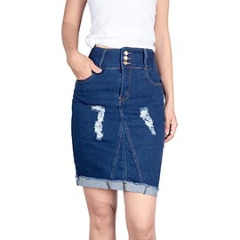 BodiLove Falda midi elástica para mujer, longitud media, debajo de la rodilla, ajuste a forma, color sólido con abertura en la espalda, Azul marino/flor y brillo, XL