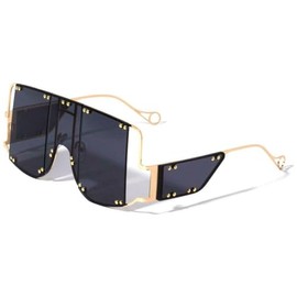 Dweebzilla Luxury Oversized Square Sunglasses with Side Shield Lens (Gold Frame - Black Lenses)