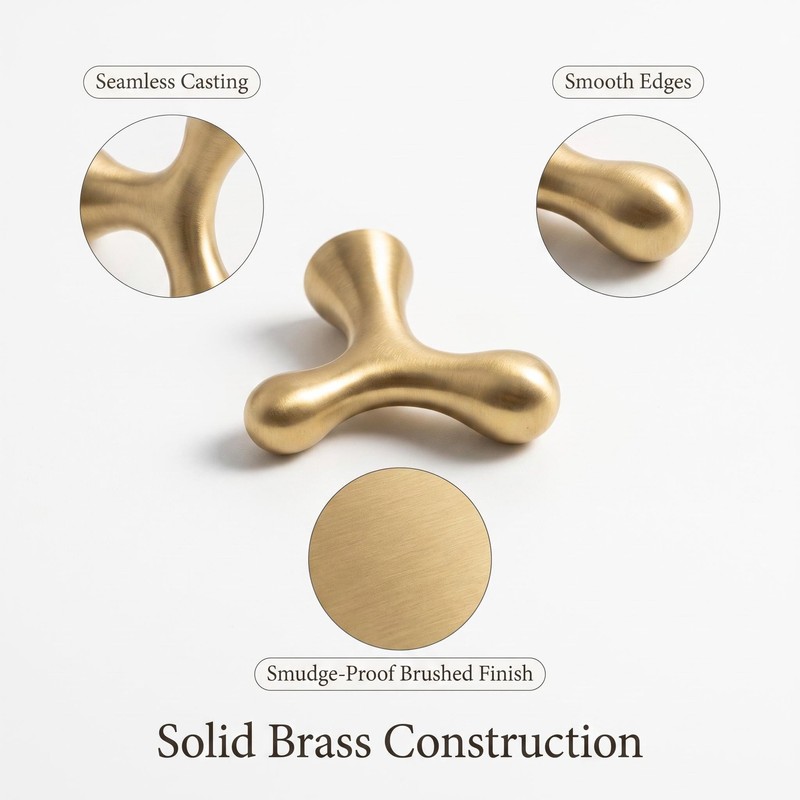 1 Pack Solid Brass Brushed Cabinet Hook Drawer Pull Knob