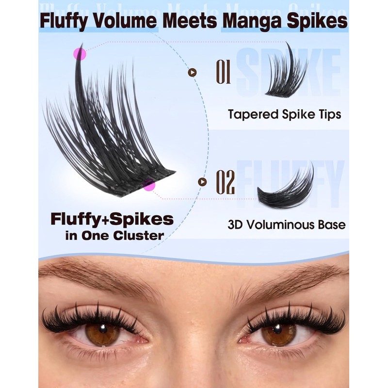 Manga Lash Clusters with Spikes Anime Eyelash Clusters for Baddie