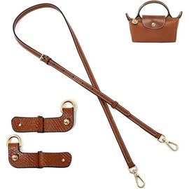 Purse Straps Replacement, Leather Handbag Crossbody Shoulder Strap Adjustable for Longchamp Bag Women(Brown Gold)