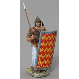Thomas Gunn Miniatures XE009C Advancing Egyptian Marine Spear Over Shoulder Red Yellow Shield 1:30 Scale Pewter