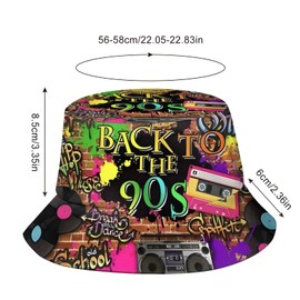 Bucket Hat, 80s 90s Vintage Bucket Hat, Summer Breathable Beach Hat, Double-Sided Hiphop Bucket Hat, Colourful Printed Sun Protection Hat, Lstige Hats for Men and Women, Colourful