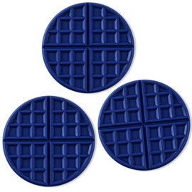 Kaiihome Silicone Kitchen Trivets Pot Holders Round Waffle Hot Pads Plate Holder – Set of 3 (Blue)
