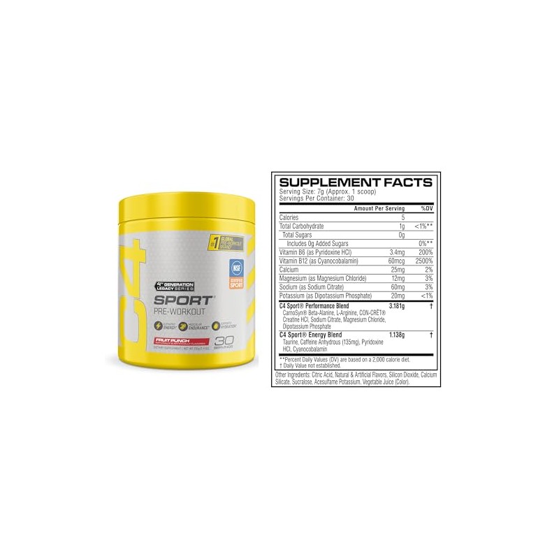 C4 Sport Pre Workout Powder Fruit Punch | NSF Certified