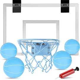 ropoda Mini aro de baloncesto – brilla en la oscuridad, sobre la puerta de baloncesto en interiores, tablas de baloncesto para adolescentes y adultos, mini aro para niños con 4 bolas y bomba (azul)