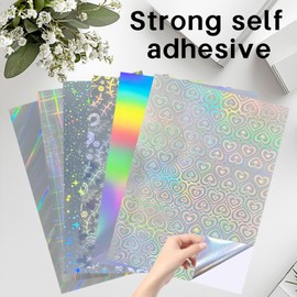STARZIWEN 30 Sheets Holographic Vinyl Printable Sticker Paper A4 Size (8.25" x 11.7") US letter size Rainbow Glossy Sticker Self-Adhesive Waterproof Dries Quickly For Inkjet/Laser Printer(6 Desg-Mixed