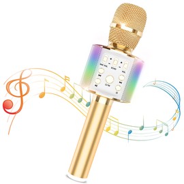 Sky Stone Bluetooth Karaoke Microphone, Wireless Microphone, Portable Speaker, Duet Recording, 3200 mAh, For Home Use, Karaoke/Home/Party, Japanese Instruction Manual (Gold)