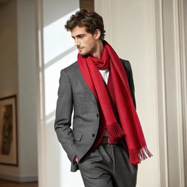 LA FERANI Men's Summer Scarf Cashmere 180 x 70 cm Thin for Formal Occasions Suit Elegant Style Classic Men's Scarf Gift for Him, red