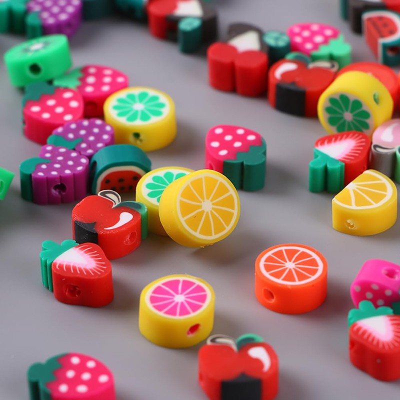 JIHUOO 100 Pcs Fruit Polymer Clay Beads Clay Bead Charms