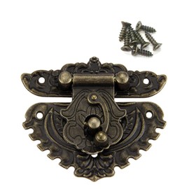 WUNZILO Antique Embossing Latch Hasp Lock Wooden Case Hasp Latch Small Box Hardware Engraved Designs Hinges Latch with Screws for Wood Drawer Jewellery Box Case Cabinet (XL)