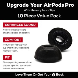 SONICFOAM Memory Foam Earbud Tips - Premium Noise Isolation, Replacement Foam Ear Tips, 10 Pack for Airpods Pro (SFAIR Small, Black)