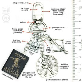 The Iliad Homer Clay Mini Book Bag Purse Backpack Clip Key Chain Ring Carabiner Clasp Trigger Snap