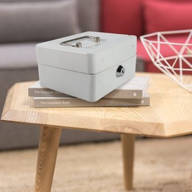 QANYEGN White Iron Locking Money Box, Small Money Box With Lock, Locking Metal Cash Boxs, Small White Cash Box for to Protect Your Money and Valuables