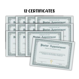 Pastor Certificate of Appointment 12pk 6x9” Cardstock New Church Member Green Recognition Award Pastoral Ordination License Custom Ministry Christian Honor