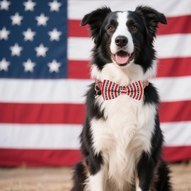 ADOGGYGO American Flag Dog Collar with Bow, Detachable Striped Star Bow, Metal Buckle, Adjustable Patriotic 4th of July Collars for Large Dogs Boy Girl Male Female (X-Large)