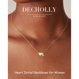 Decholly Gold Initial Necklaces for Women - 18K Gold Plated Heart Initial Necklace Gifts for Girls Age 8-10 Dainty Heart Necklaces Letter C Necklace Gold Jewelry Gifts for Women Teen Girls