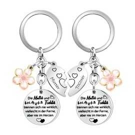 HEYEJET Mother and Daughter Gifts Keyring for Mum Daughter Matching Heart Gifts 2 Pieces Distance Heel Gifts for Mum Daughter Mother's Day Christmas Birthday Gifts, silver