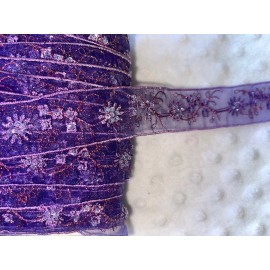 Unbranded 3 yards purple organza embroidered sewing dress trim sequins red bead 1.25" wide