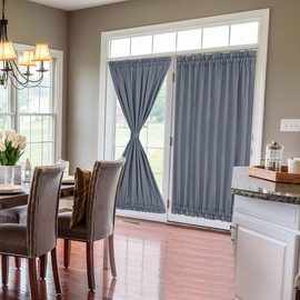 PiccoCasa Sliding Glass Door Curtain Panels - Thermal Insulated Solid Blackout Curtains Drapery 54x72 Inches Front Porch/French Door Window Coverings- 1 Panel, Dark Gray