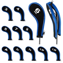 12 pieces Golf Head Covers , 3-9, Pw, Aw, Sw, Lw, Lw, Waterproof Zippered Golf Club Head Covers, Golf Club Head Covers Wedge Golf Club Covers with Number Label Golf Accessory for Men Women (blue)
