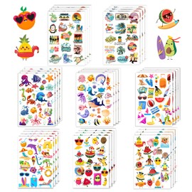 32 Sheets Water Bottle Stickers: 640pcs+ Beach Stickers Fruit Stickers Hawaii Stickers Sea Animal Ocean Stickers for Hawaiian Themed Party Decorations Cute Stickers for Teens Adults Laptop Scrapbook