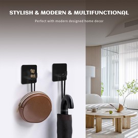 DakGagMah Adhesive Towel Hooks Towel Hooks for Hanging Robes Coat Hooks Stick on Wall Hooks Stainless Steel 4 Pack (Black)