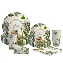 Bang Tidy Clothing Custom Name & Age Dinosaur Party Pack Plates Cups Napkins, Son's Birthday Tableware Decorations, Children's Theme Party Supplies - Pack of 6