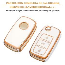 OFFCURVE Funda para Llavero Llave VW Volkswagen Jetta Vento Passat Beetle Tiguan,Seat Ibiza Accesorios de Golf Funda Protectora para Llave Inteligente de 3 Botones de TPU (Platino)