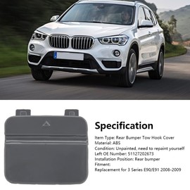 Akozon Bumper Covers 51127202673 Tow Hook Cover Cap for Rear Bumper Replacement for 3 Series E90/E91 2008-2009