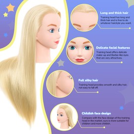 Neverland Beauty & Health 20" 100% Synthetic Fiber Hair Training Head Hairdressing Practice Mannequin Manikin with Mannequin Head Stand Hair Styling Braid Accessoires Set(Gold)