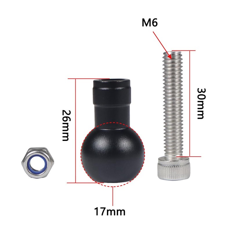 NovelGoal Aluminum 17mm Extended Ball Head M6 Screw Ball Head