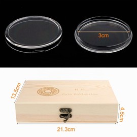 Fippy Capsule per Monete, Scatola per Raccolta di Monete in Legno, Portamonete da Collezione, Portamonete in Legno per Collezionisti 18mm, 21mm, 25mm, 27mm, 30mm (50 Capsule per Monete)