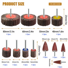 Pack of 24 Flap Sanders, Slat Sanders, Wood, Sanding Attachment for Drill, Cordless Screwdriver, Straight Sander, Lamellar Roller, Grit 80, Polishing Disc, Sandpaper with 6 mm Shaft (24)