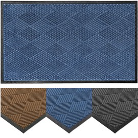 Ecomills Deluxe Diamond Entrance Door Mat, X-Large Heavy Duty Absorbent Rubber Rug, Blue, 3’ X 5’ feet