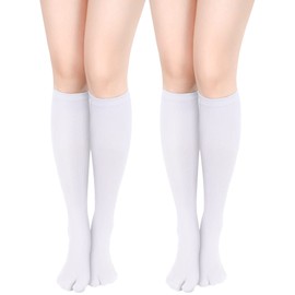 Bencailor 2 Pairs Flip Flop Socks for Women Split Toe Tabi Socks Japanese Socks Men Women Casual Sandal Split Long Socks (White,Medium)
