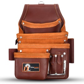Daisy Leather Tool Bag - Pro 505 Premium Oil Tanned 13 Pockets with Speed Square Pocket Pouch Leather Bags, Multipurpose Tool Organizer for Handyman, Electrician & Carpenter Tool Bags, XL (Cherry)