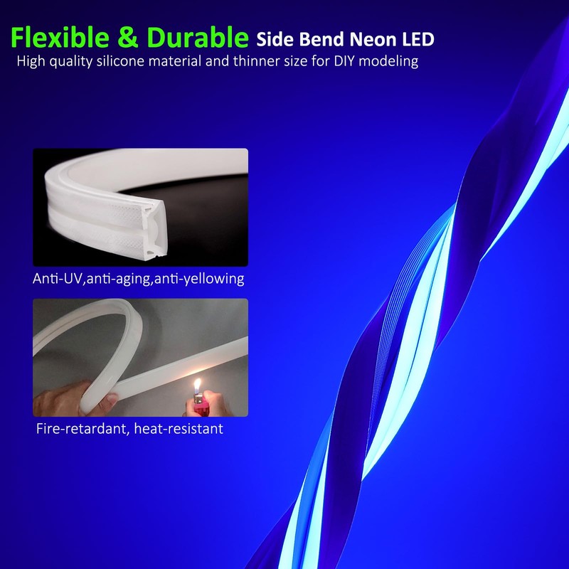 JOYLIT 4MM Width Neon LED Strip Lights Blue 16.4FT/5M, 24V