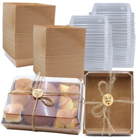 ToppYuanZea 40 Pack Paper Charcuterie Boxes with Clear Lids, 7 x 5 Inch Brown Disposable Take Out Bakery Container, To Go Boxes for Cake Slice, Cupcakes, Sandwiches, Cookies, Cocoa Bombs, Salads