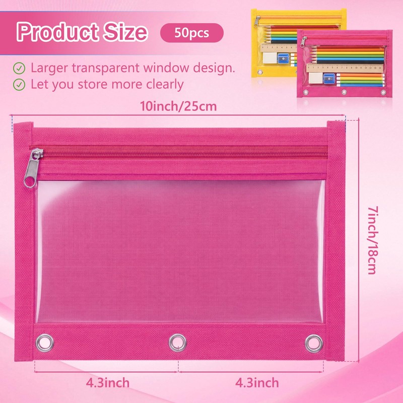 Lincia 50 Pack Pencil Pouches Bulk for 3 Ring Binder
