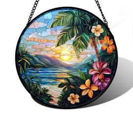 DASTOLL Stained Glass Window Hanging, Colorful Landscape Suncatcher for Doors Home Sun Catchers Decoration and Christmas, Mother's Day Birthday Gifts for Women, Men, and Mom 7.8 in