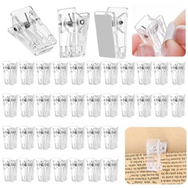 MBAIYO 40 Pieces Self Adhesive Clips, Self-Adhesive Clips for Photo Sticky Wall Clip Hanging Tapestry Spring Clip Clear Plastic for Office Home Decorations Paper Clothing Poster Hanger