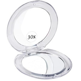 MIRRORVANA Espejo de Aumento 30X Compacto pequeño para Viaje - portátil, Plegable y Ultra liviano - Mini Espejo de Bolsillo con Aumento para Cartera - Redondo 8.4 cm de diámetro