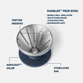 YETI Pour Over Coffee Maker Accessory Ramblers, Designed for Perfect Coffee Extraction Anywhere, Stainless Steel, fits any V60 Filter, White