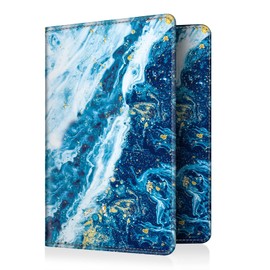 Fintie Passport Vaccination Certificate Protective Cover - Premium Faux Leather Passport Holder Travel Organiser with RFID Blocking for Credit Cards, ID, Travel Documents Women Men, Sea Blue