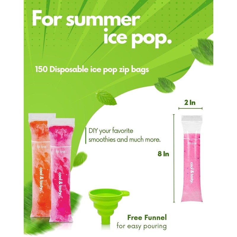 ANSMIO 150 Disposable Popsicle Mold Bags with Zip Seals, 8x2"