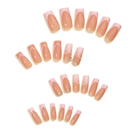 24 Stück Weiß Puadratisch falsche Nagelspitzen mit Heart,French Weiße Falsche Nägel Mit Herz Design,Künstliche Nägel Zum Aufkleben,Fake nägel für Frauen Nails Art (French Heart)