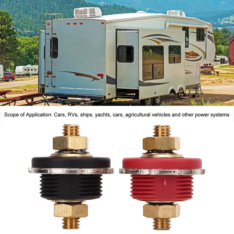 2PCS 3/8in Thru Panel Battery Terminal 250A Black Red Universal