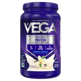 Vega Original Essential Protein - 25g Plant-Based Protein, Creamy Vanilla, 20 Servings, Vegan Non-GMO Drink Mix, Smoothie & Shake Ready, Gluten Free, Dairy Free, 32.5oz (Packaging May Vary)