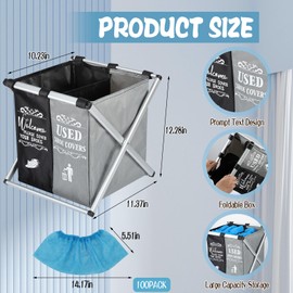 Foldable Shoe Cover Box Dispenser with 100PCS Shoe Covers, Shoe Covers Box with Double Compartment Fabric Storage Bin Holder for Indoors Open House Supplies, House Indoor Guest Supplies